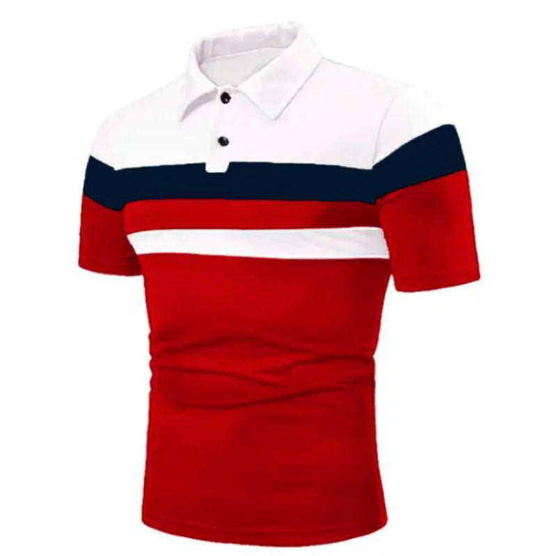 RNSHANGER New Summer Men's T Shirts Plus Size 7XL Shorts Sleeve Turn-down Collar Business Tee Shirt Streetwear Patchwork Tee Top