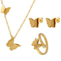 Wholesale 18K Plated Stainless Steel Set for Women Includes Necklace Studs Earrings Rings Gold Silver Butterfly Motif