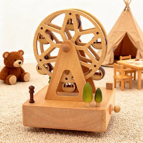 Logo Engrave Beech Wood Music Box Carousel Horse Ballet Ferris Wheel Various Styles Melody for Present Tabletop Decoration