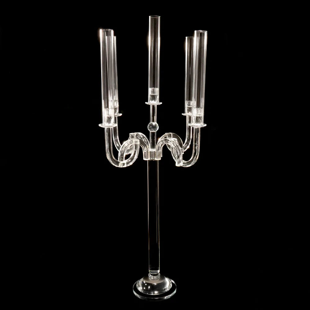 Wedding Table Tall 5 arms Crystal Candelabra with Glass Tube MH-Z0189