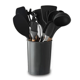 Hot Sale Black Color Wooden Handle Utensils Household Silicone Kitchen Accessories Kitchenware Durable Cooking Tools Set