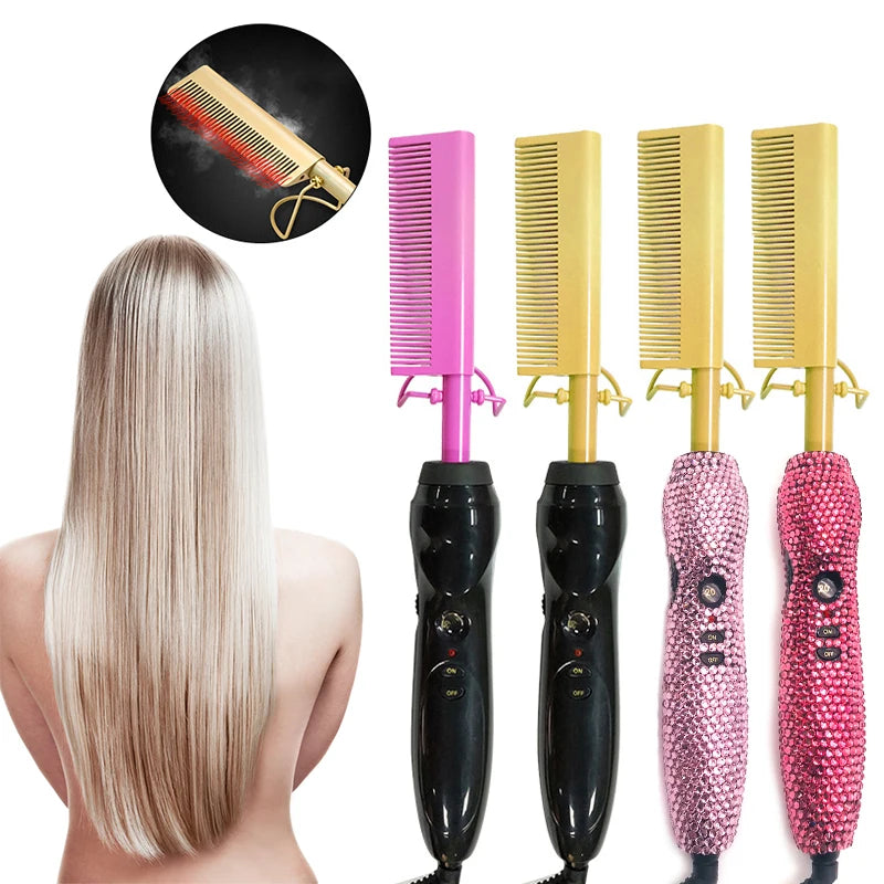 Masterlee Custom logo Hot Hair Comb Professional Hair Straightener Electric Copper Heater Comb
