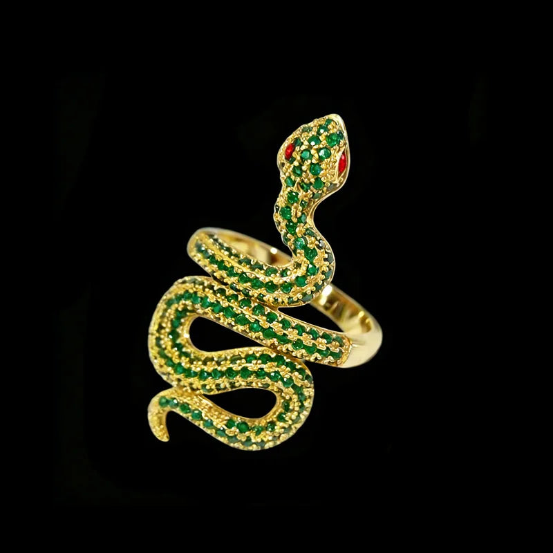 Daily Wear Gold-Tone Iced Out Cubic Zirconia Bling Hip Hop Brass Snake Ring for Perfect Gift