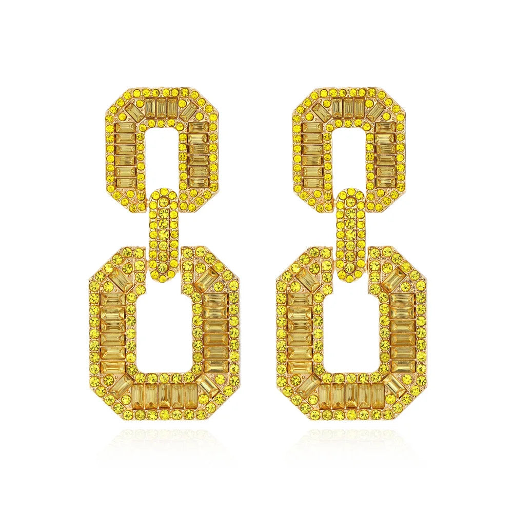 Creative Geometric Medium-length Earrings Personality Hollow Square Colored Diamond Earrings for Women Girls