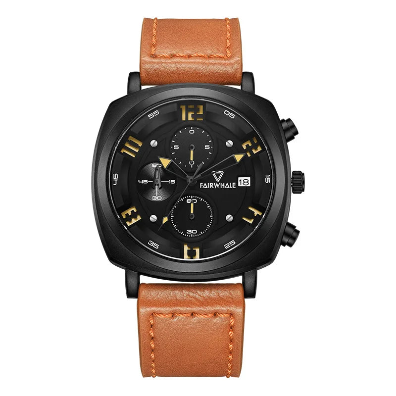 Fashion Business Men WristWatch Fairwhale Brand 5510 Stainless Steel Strap Quartz Waterproof Leather Watch for Men