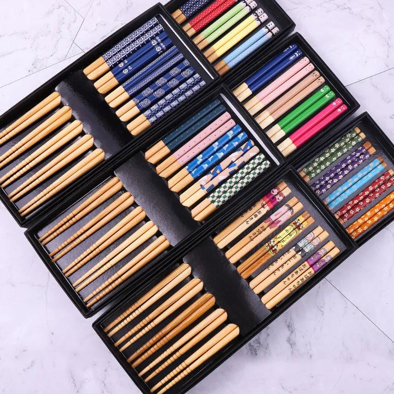 Customized Printed New Style Sushi Chopsticks Japan Korean Reusable Bamboo Wood Chopstick Set for Parties