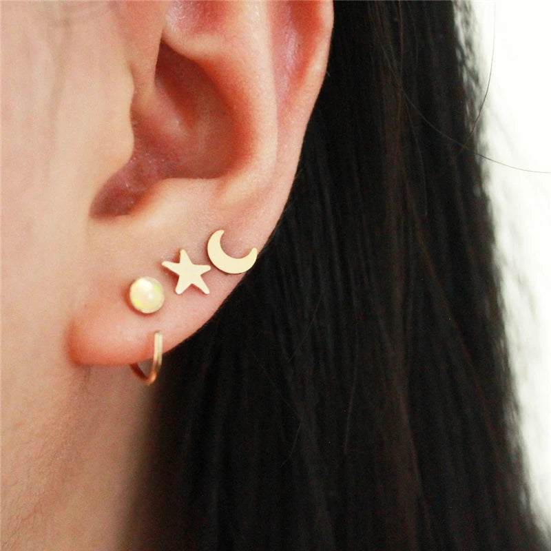 Fashion Jewelry 14K Gold Filled Jewelry Star Moon Earrings Piercing Stud Earring