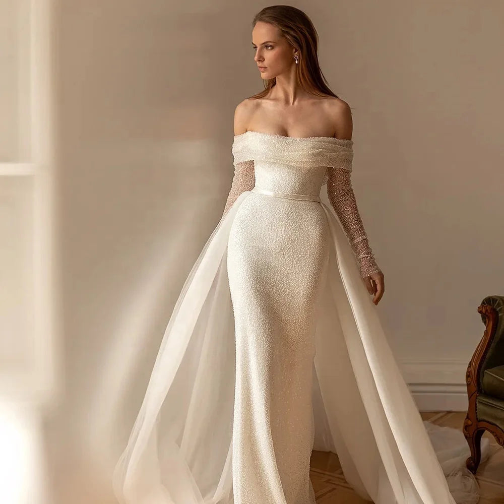 2023 New Fresh Satin Wedding Dress French Strapless Light Wedding Dress Simple Fairy Fishtail Wedding Dress