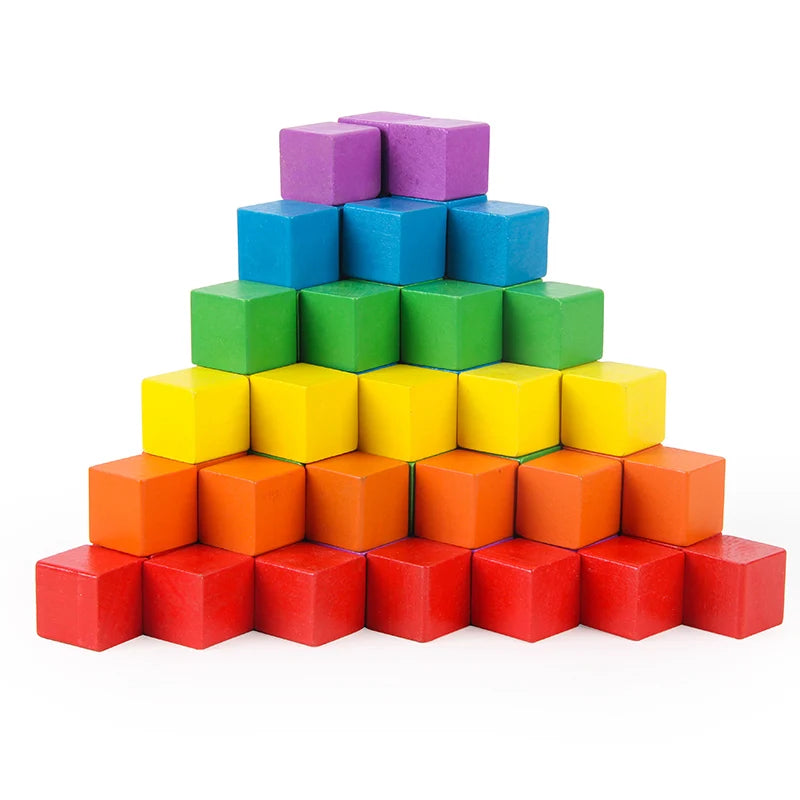 100pcs Wooden Rainbow Building Block Set Color Cognition Games Preschool Learning Educational Toys for Kids Boys Girls