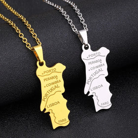 Enameled Portugal Map Chain Necklace Stainless Steel 18K Gold Plated Enamel Portugal City National Flag Map Pendant Necklace