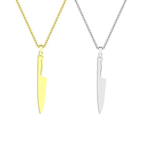 Europe America Men Hip Hop Stainless Steel Necklace Jewelry High Quality Exquisite 18K Gold Plated Chef Knife Pendant Necklace