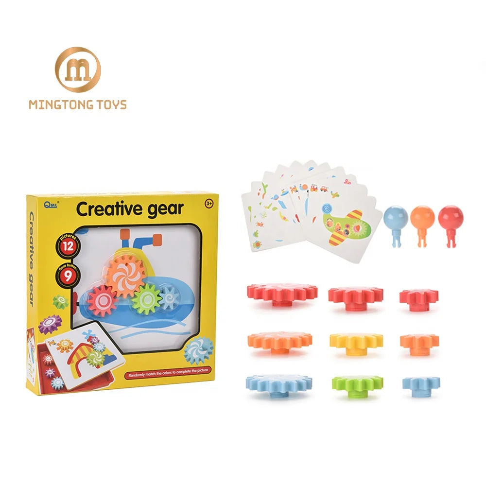 Creative Kids Learning DIY Assembly Mushroom Nail Jigsaw Block Game Toy Set Rotating Gear Puzzle