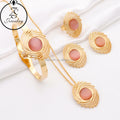 Moroccan Luxury Stainless Steel Jewelry Set Gold Plated Cute Geometric Design Bracelet with Zircon Gemstone for Weddings