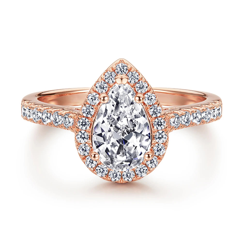 925 Sterling Silver Jewelry Factory Direct Supplier Pear Cut Rhodium Plated Tarnish Resistant AAA Zircon Ring for Engagement