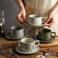 250ml Japanese Style Creamic Coffee Mug Handmade Retro Porcelain Breakfast Cup Hand Punch Coffee Cup and Saucer Gift Set