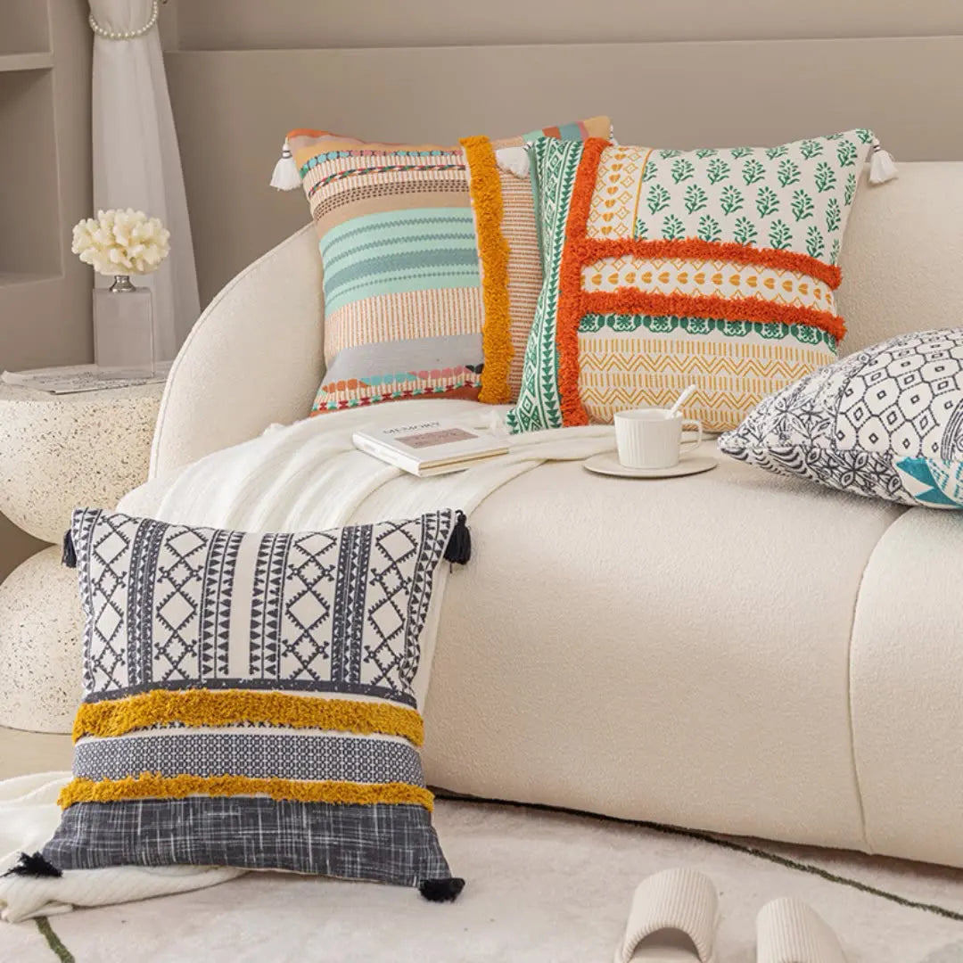 Tufted Moroccan Pillow Case Cover Print Ethnic Wholesale Geometry Embroidery Indian Bohemia Macrame Decorative Cushion Cover