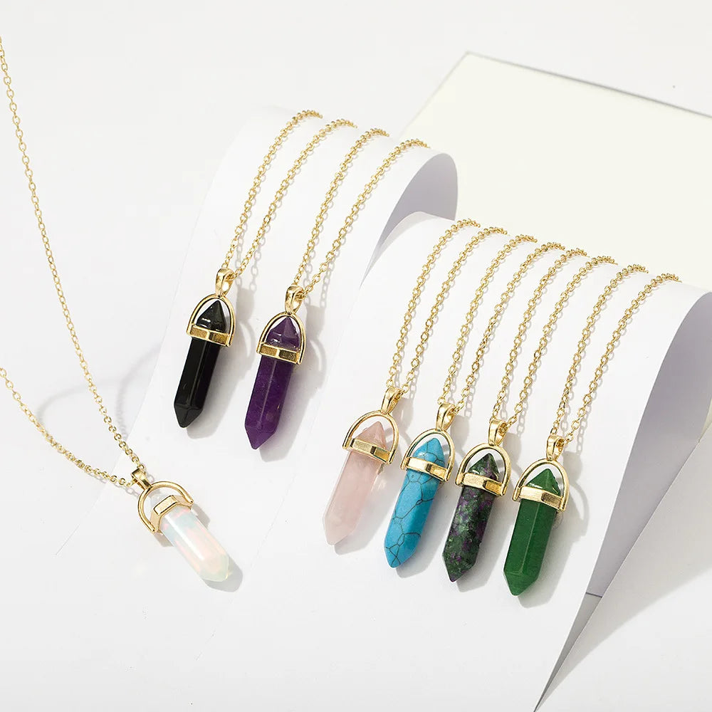 SSeeSY Gemstone Gold Plated Chain Natural Crystal Fashion Gem Stone Jewelry Necklaces for Women Men
