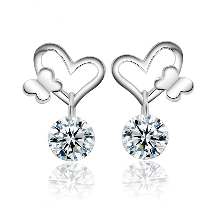 Wholesale 925 Sterling Silver Female Korean Fashion Earrings Gold Plated Butterfly Kiss Style Trendy Jewelry