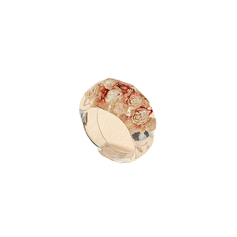 Clear Resin Rings Jewelry Women Dry Rose Flower Acrylic Finger Ring Transparent