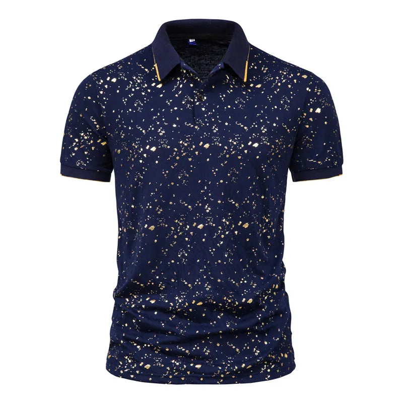 Men'S Fashion Spot Gold Stamping Print Short Sleeve Lapel T-Shirt Polo Shirt