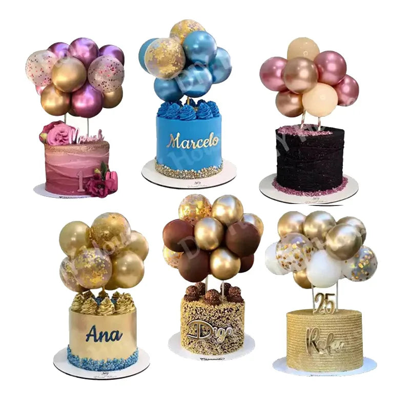 Latex Balloon Cloud Cake Topper Mini Balloon Garland Cake Topper Confetti Balloon Acrylic Happy Birthday Cupcake Topper