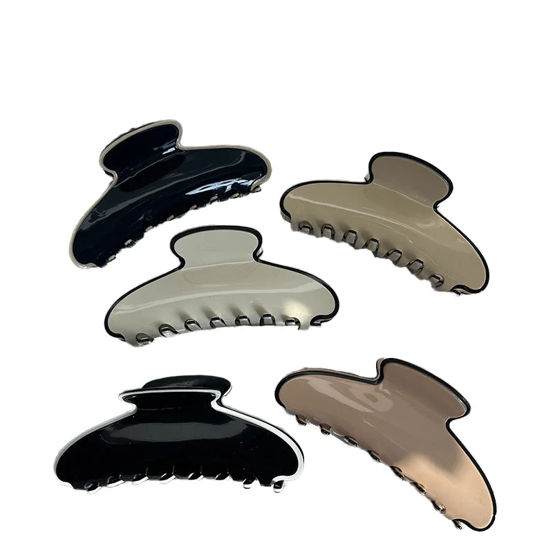 Fashionable Korean High-End Women's Hair Clip Vintage Style Curved Shark Design Black White Decorative Vinegar Grip Made Acetate