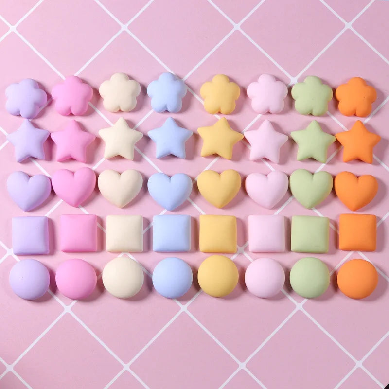 New Design Colorful Artificial Resin Flat Back Star Heart Square Round Flower Shaped Cabochons for Jewelry Making