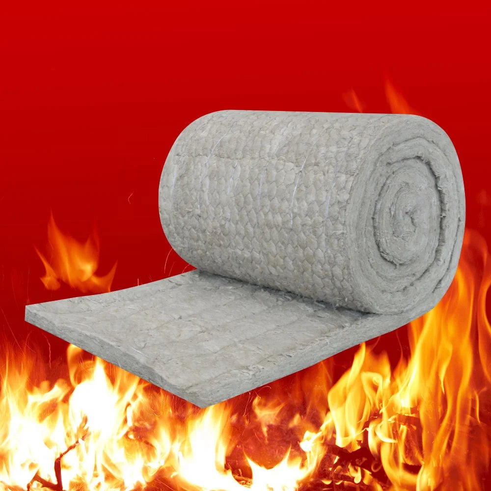 Industry Used A1 Class High Temp Refractory Mineral Wool Insulation 50kg/m3 Fire protection Wire Mesh Rock Wool Blanket Rolls