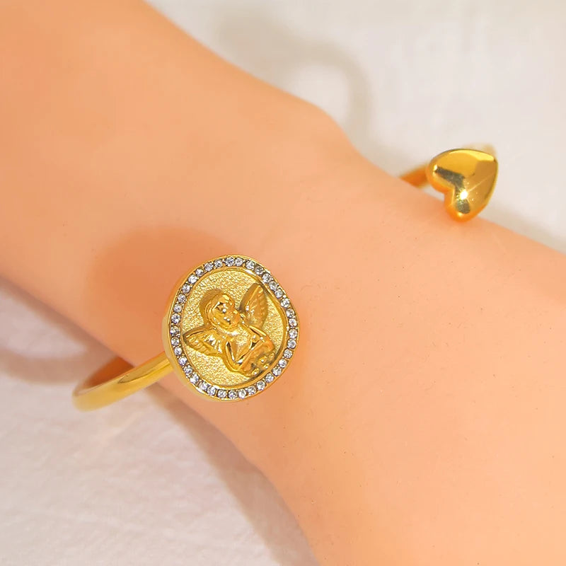 Powell Luxury New Arrival Gold-Plated Stainless Steel Cuff Bracelet Bangle Trendy Religious Style ODM Jewelry Women Classic