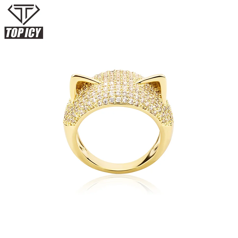 14k Gold Plated Micro-inlaid Zircon Cute Cat Ears Fashion CZ Jewelry Hip Hop Jewelry Ring for Men Women