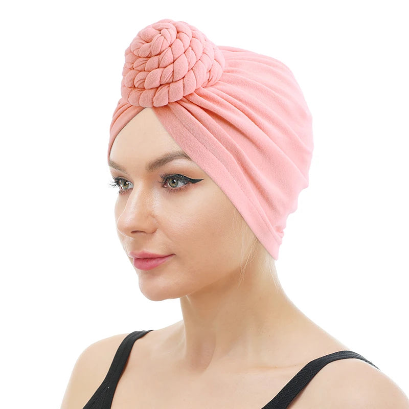 Chemo Knotted Braid Turban Cap Ethnic Wrap Turban Headwear Muslim Turban for Hat for Women