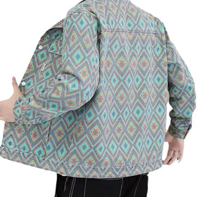 2025 Spring Autumn Ethnic Aztec Printed Long Sleeve Outwear Chaquetas Para Hombres Jean Denim Jackets Men