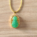 NZ1480 18k Gold Plated CZ Paved Green Jade Buddha Guanyin Pendant Necklace Chinese Style Green Buddhist Ornament Amulet Jewelry