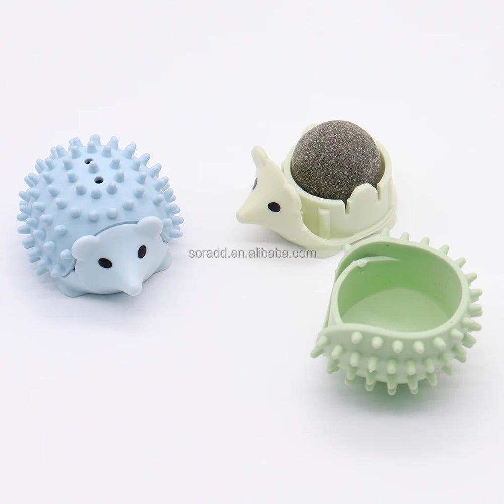 Wholesale 2 in 1 Cute Hedgehog Shaped Cat Toy 360 Degree Rotating Catnip Licking Ball Cat Catnip Toys