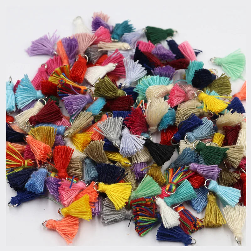 1.5cm Multi Color Mini Cotton Tassels for Diy Jewelry Making Accessories Small Tassels With Ring for Earrings Necklace Finding