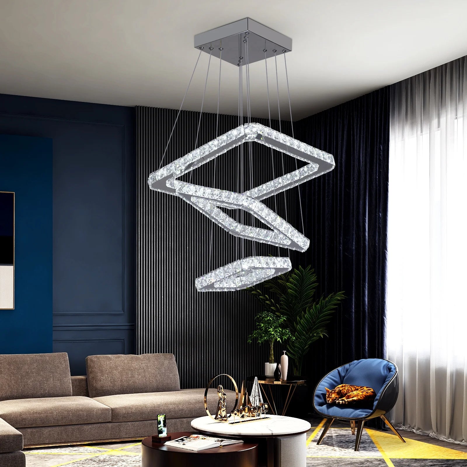 54W square Pendant Lamparas Home Decor Nordic Modern K9 Crystal Chandelier