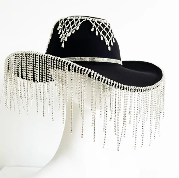 Rhinestone Women Cowgirl Hat Bling Diamond Glitter Fringe Cowboy Hats Bride to Be for Bachelorette Parties Engagement Party