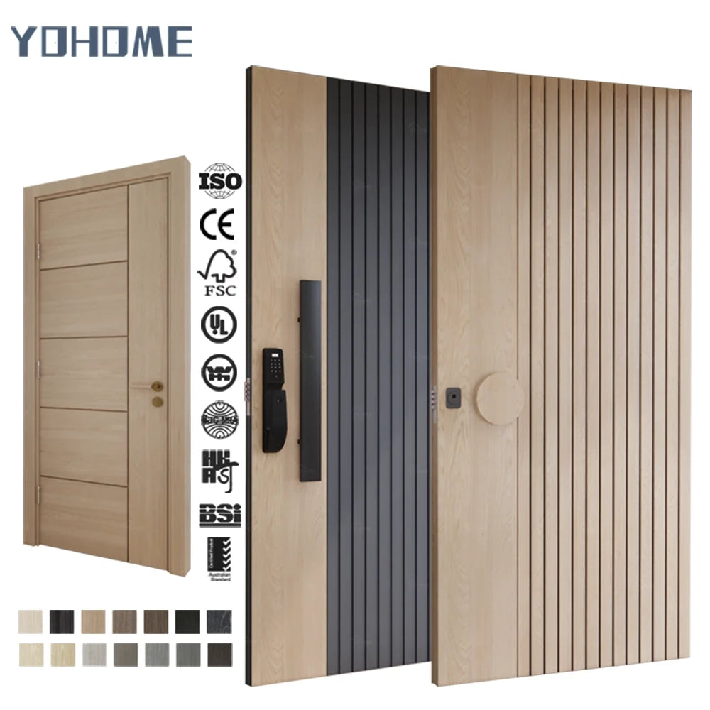 European Standard Villa House Exterior Prettywood Entry Front Wood Doors Main Entrance Solid Wood Wooden Door
