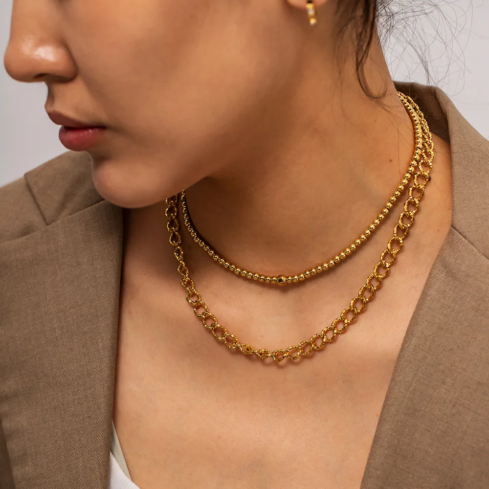 New Design Stainless Steel Ball Chain Choker Necklace for Lady PVD Gold Plated Stocks Selling Cute Zircon Necklace Jewelry