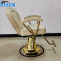 Kisen Reclining Hairdressing Chairs Cream Beige Color with Gold Base Hair Style Writer Beauty Salon Barber Chairs Fast Delivery