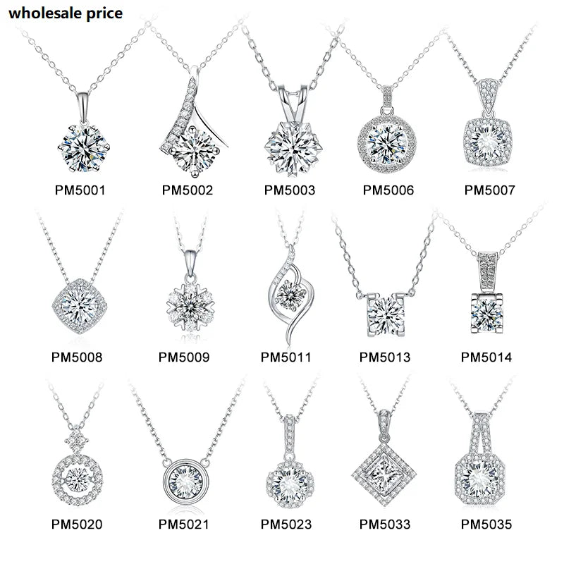 1ct S925 Sterling Silver Moissanite Necklace Different Styles Silver Necklace DEF Color Round Cut Moissanite Diamond Necklace