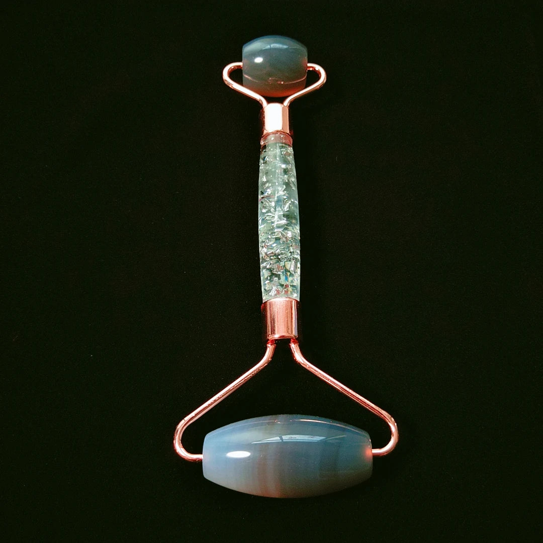 Huiying Best selling competitive price facial jade roller flower handle grey agate roller stone