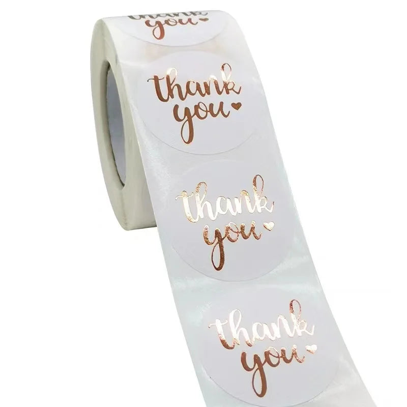 Custom Printing Waterproof 25 mm Diameter 500 Pcs Per Roll Adhesive Rose Gold Foil Thank You Round Stickers Labels in Roll