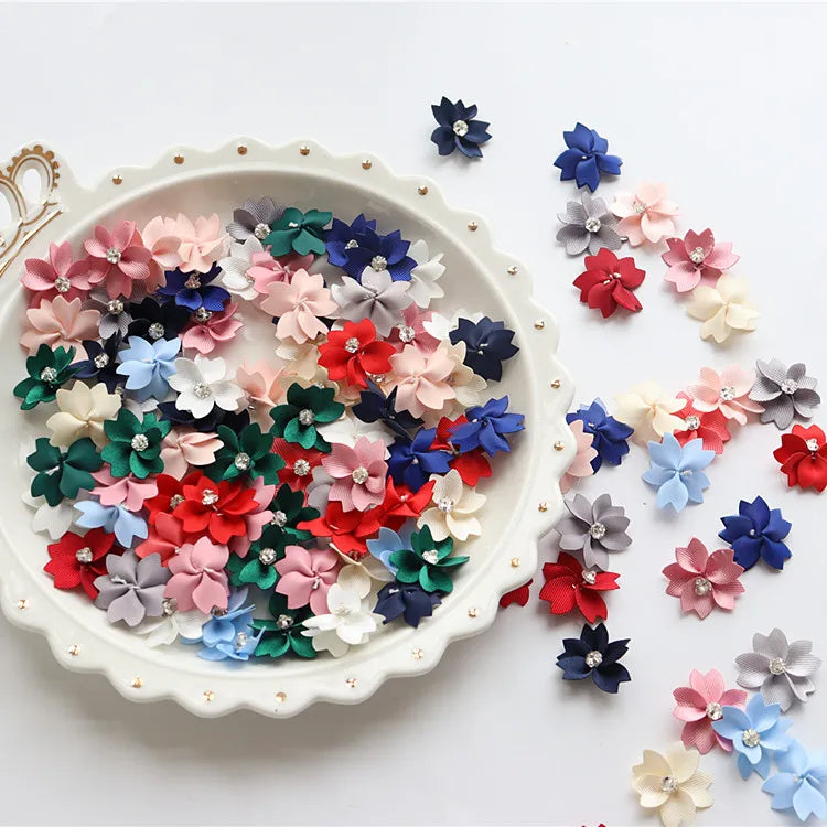 Multicolor 3D Handmade Lace Flowers 3CM Drill Garment Shoes Bags Home Decor DIY-100% Polyester 200 Pieces/Pack Dignity Style 11