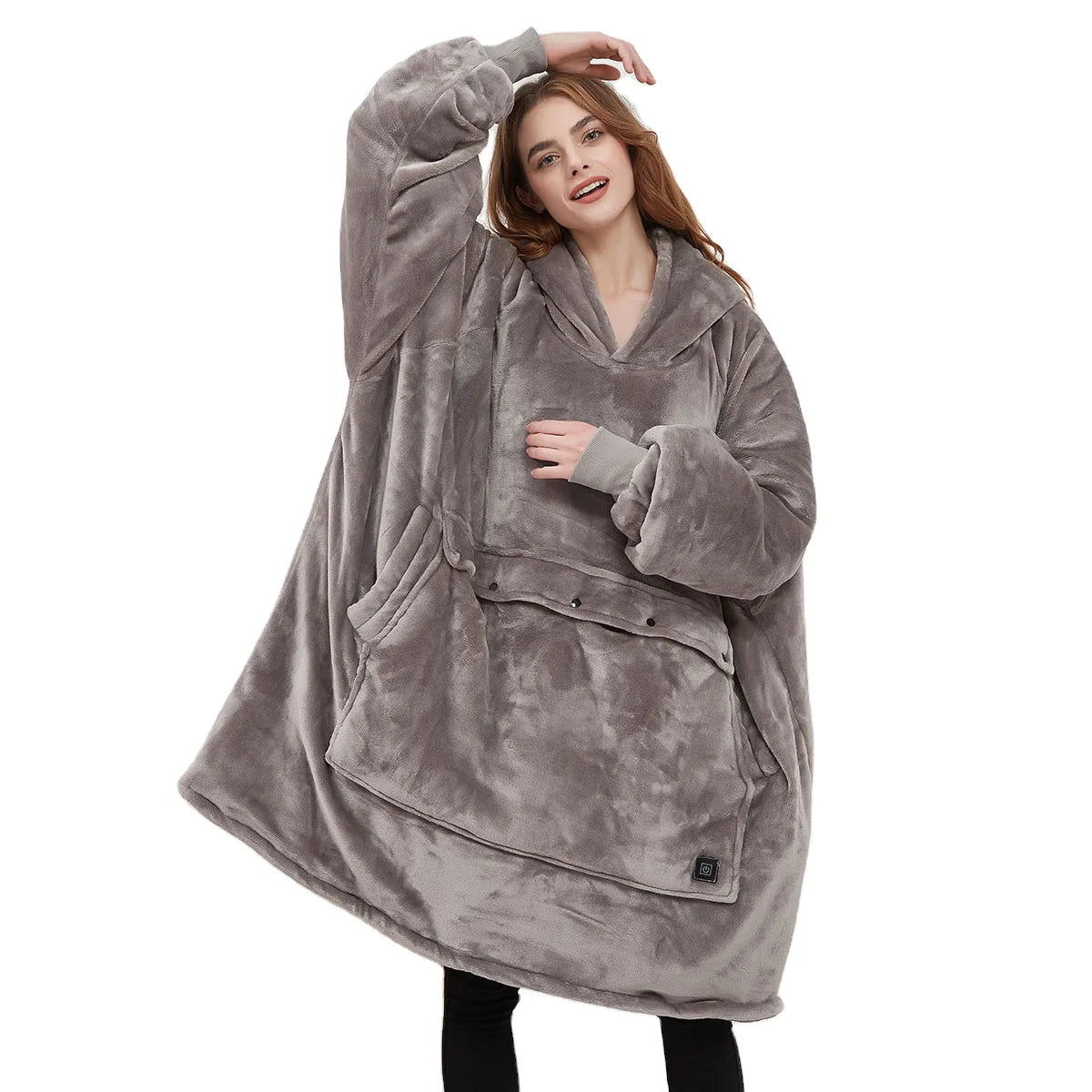 Factory Custom Heated Wearable Blanket with Sleeves for Adult Women Men Adult Electric Hooded Blanket Fleece Hoodie Blanket
