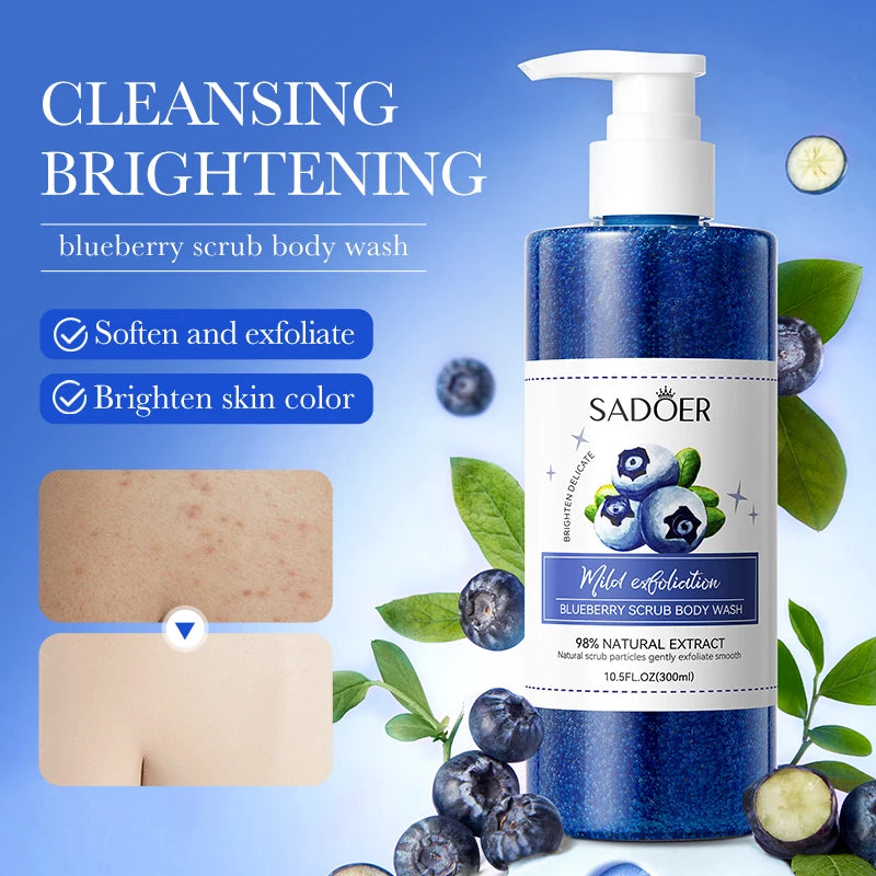 SADOER Blueberry Scrub Bath Shower Gel Deeply Cleansing Exfoliating Body Wash Whitening Herbal Perfumed Bubble Moisturizing for MegaBDM