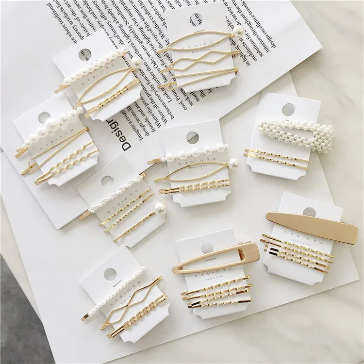 Display Card Set Popular Metal Gold Alligator Acrylic Hair Clips Ornament Clips U Bobby Pins Pearl Crystal Hair Accessories