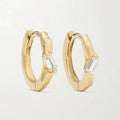 LOZRUNVE 925 Sterling Silver Delicate Dainty Baguette Solitaire Pierced Huggie Hoop Earring 18k Gold