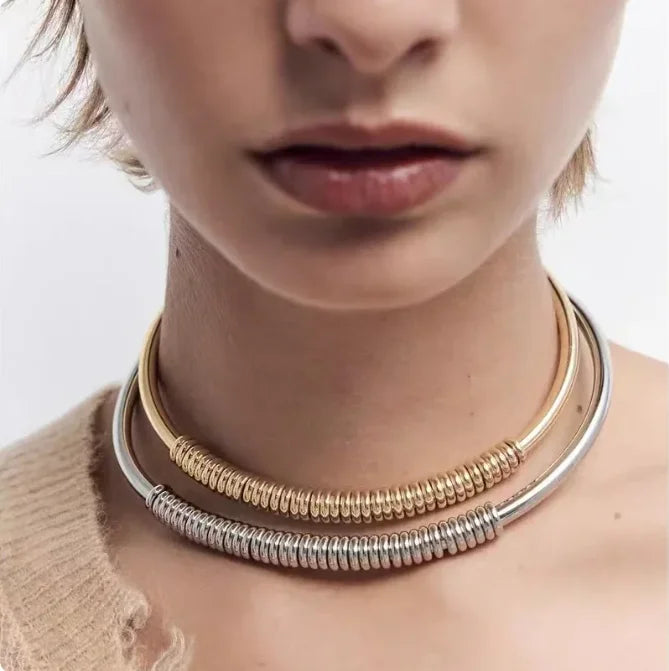 New Design Vintage Metal Open Gold Color Thin Thick Choker Necklace for Women Smooth Adjustable Chain Jewelry Men New