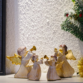 Witt Gold Music Angel Statue Lovely Angel Boy Concert Ornament Resin Home Ornament Scene Ornament